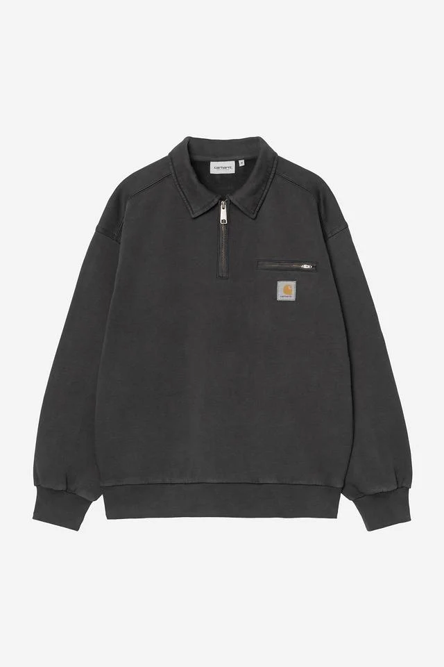Carhartt WIP Half Zip Detroit Sweat Cotton Sweat, 430 g/m² (Black stone washed)