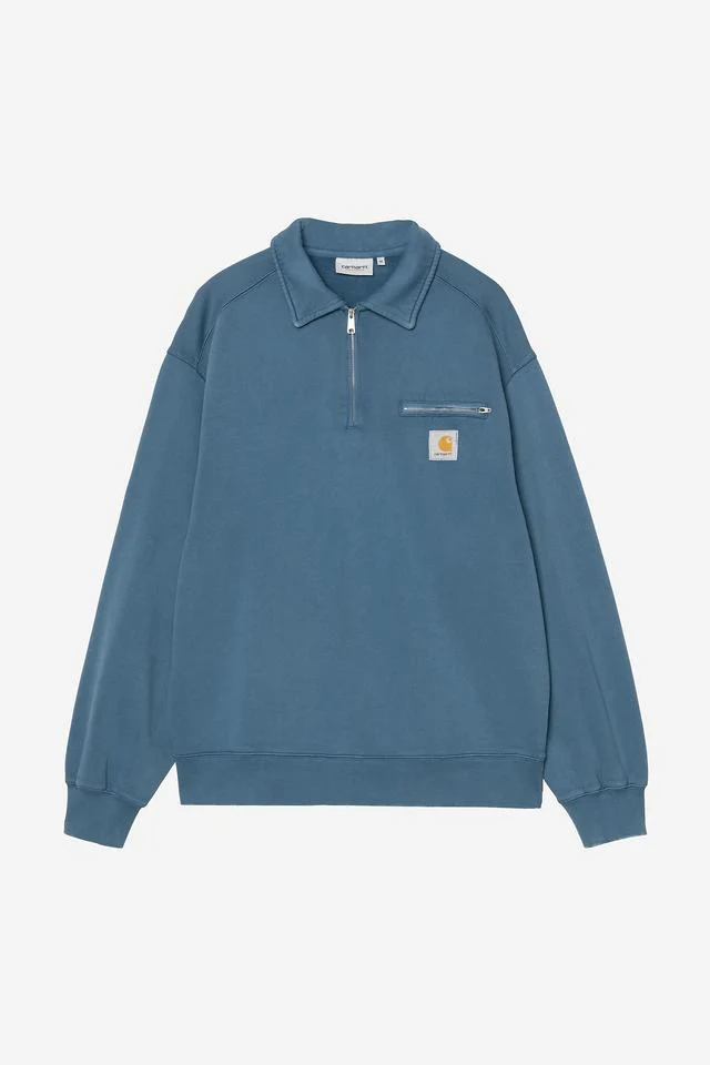 Carhartt WIP Half Zip Detroit Sweat Cotton Sweat, 430 g/m² (Blue River stone washed)