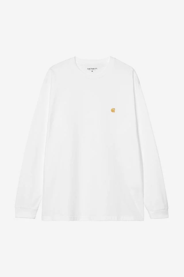 Carhartt WIP L/S Chase T-Shirt 100% Cotton Combed Single Jersey, 235 g/m² (White / Gold)