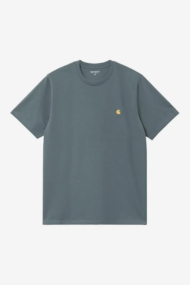 Carhartt WIP S/S Chase T-Shirt 100% Cotton Combed Single Jersey, 235 g/m² (Cozy Blue / Gold)