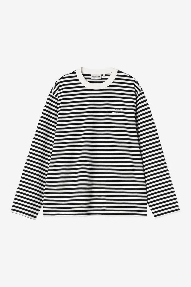 Carhartt WIP W' L/S Ezra T-Shirt Cotton Single Jersey, 205 g/m² Ezra Stripe, (Black / Wax)
