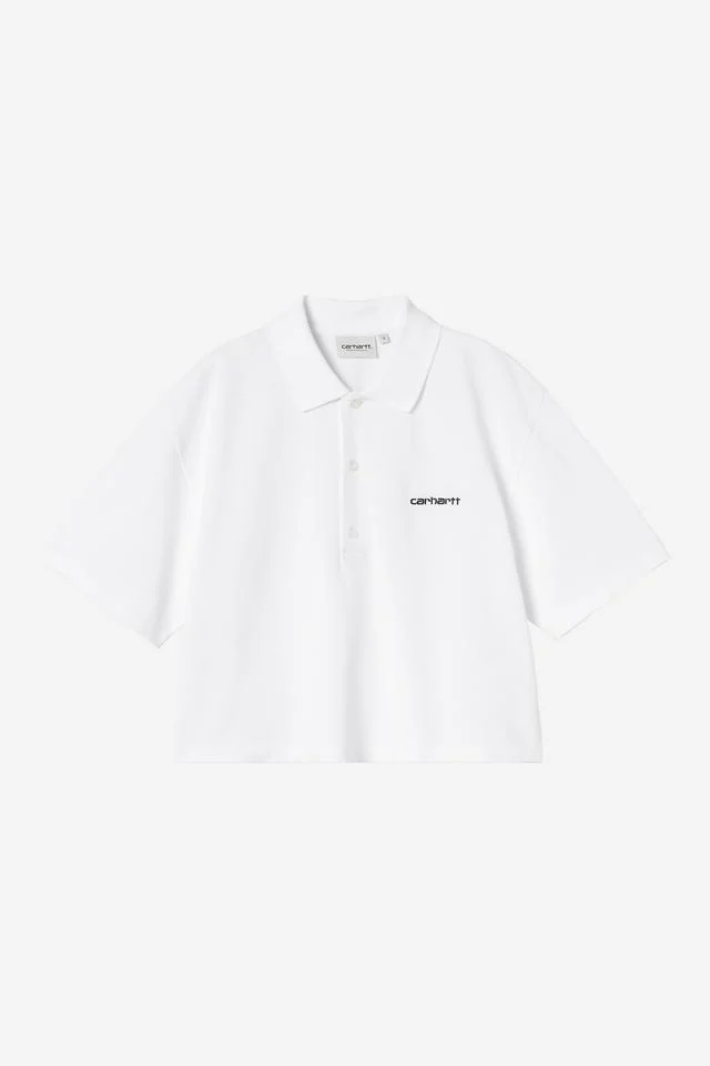 Carhartt WIP W' S/S Carhartt Script Polo TS Cotton Garment Washed Piqué, 240 g/m² (White / Black)